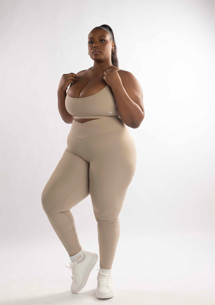 Bahati Crossover Full-Length Leggings in Taupe
